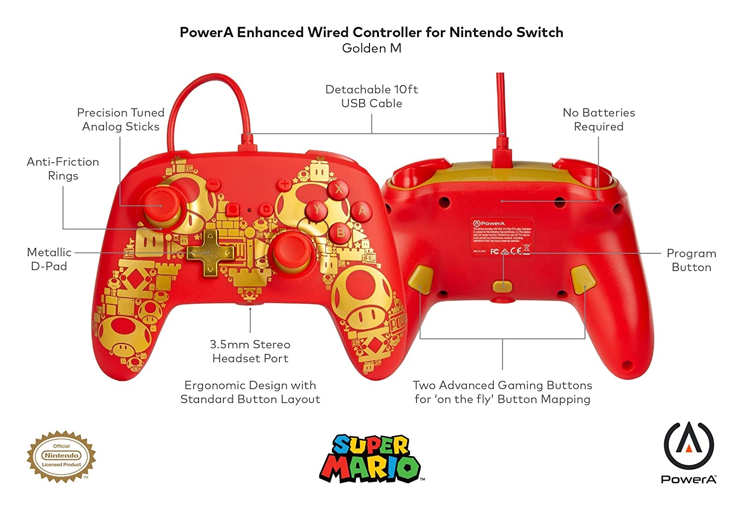 Bedrade Controller voor Switch - Gouden M - Nintendo - productfoto 4