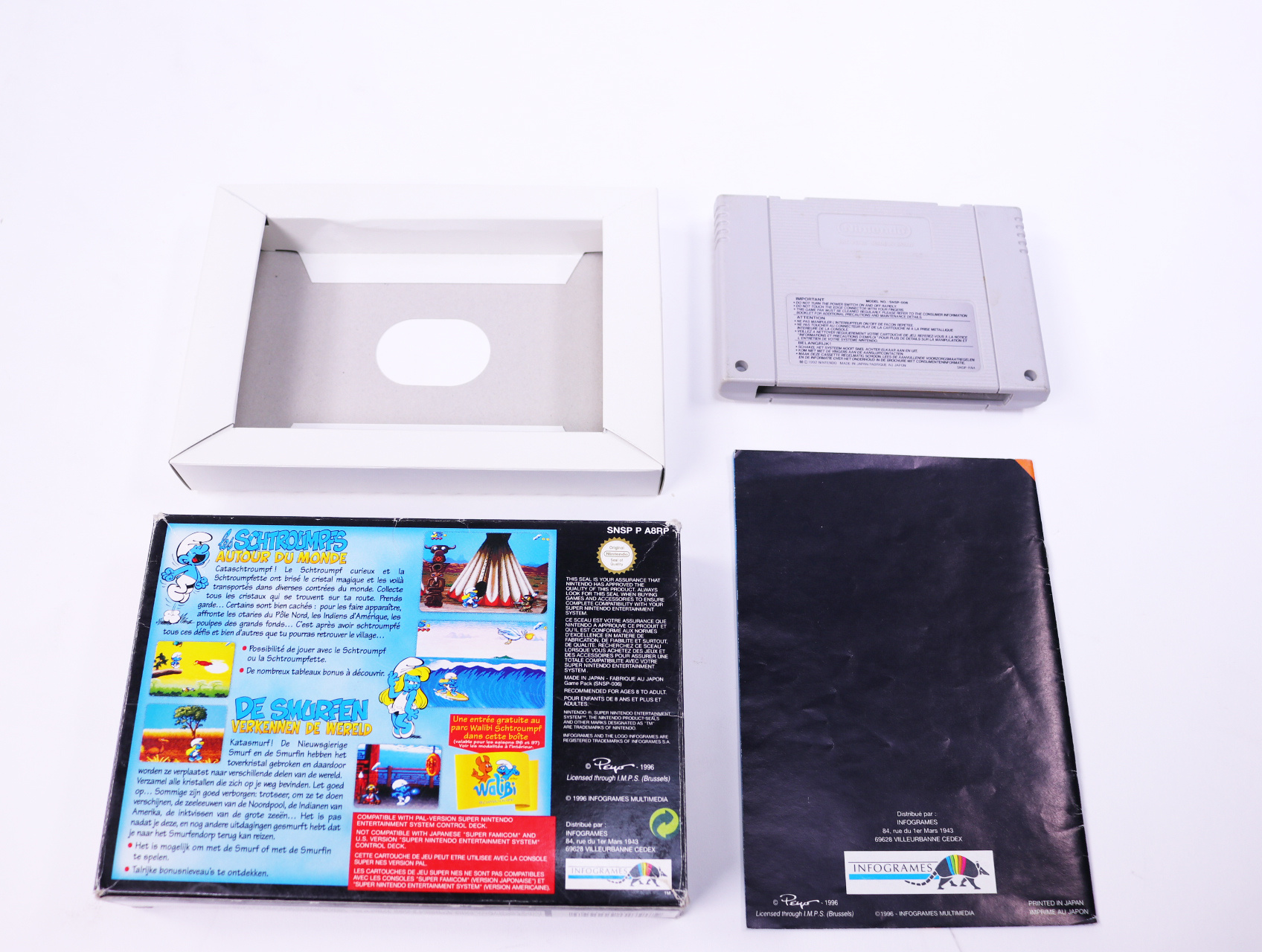 SNES - The Smurfs/ Les Schtroumpfs: Autour du Monde - Boxed CIB - productfoto 2
