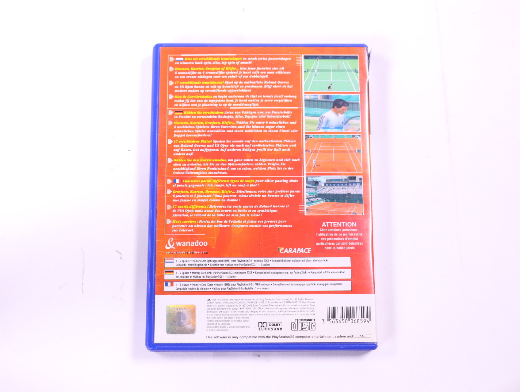 PlayStation 2 - Roland Garros 2002: French Open - Carapace - productfoto 2