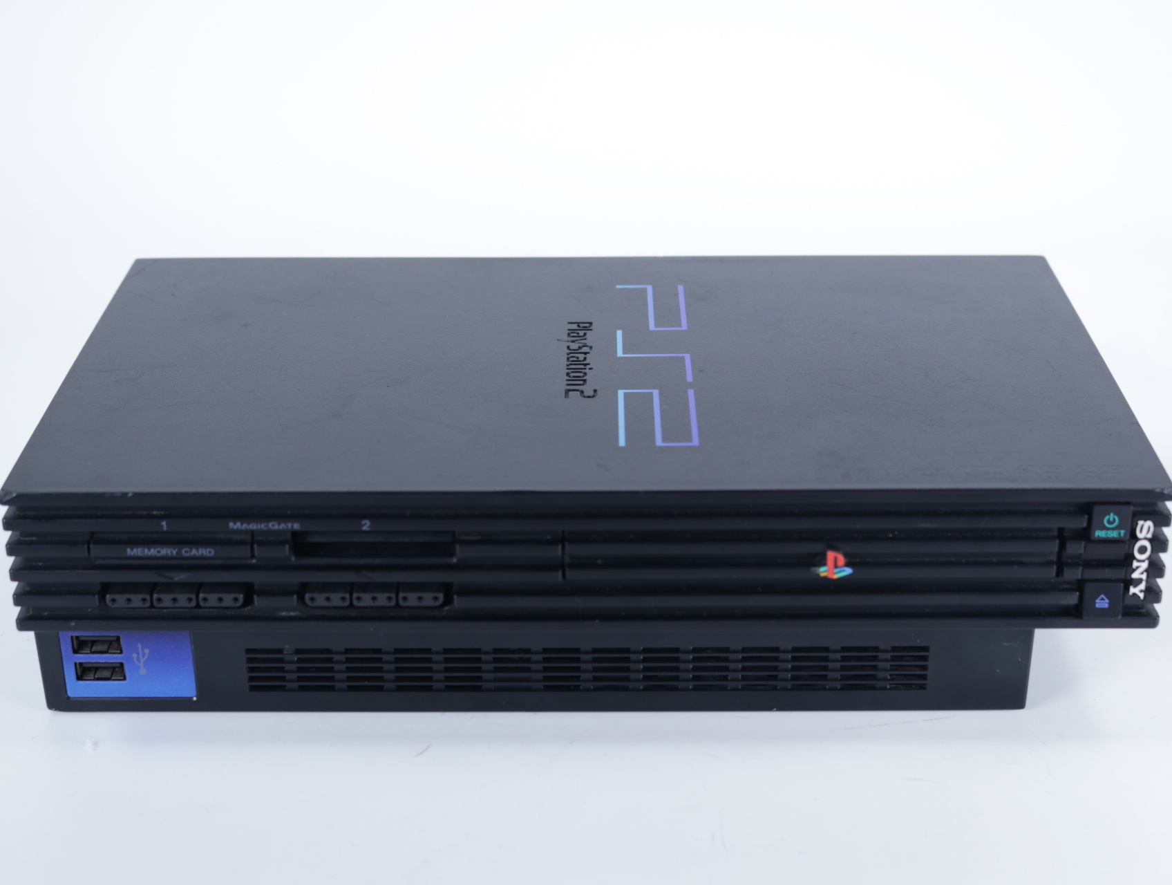 PlayStation 2 - Console [Zwart][Licht Beschadigd] - Blauwe controller - productfoto 4