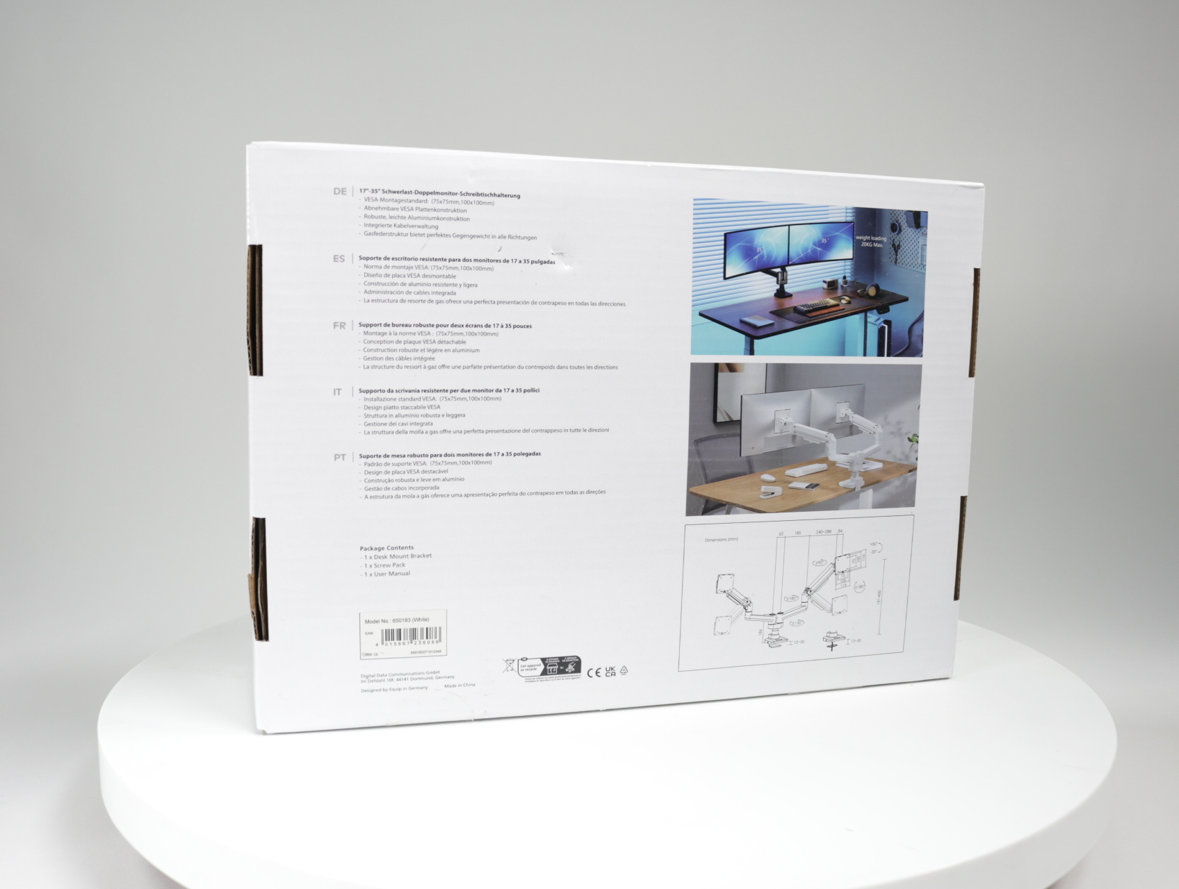 650183 Gasgeveerde dubbele monitorarm voor 2 schermen tot 35", wit - productfoto 2